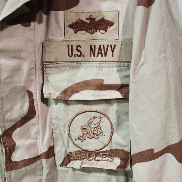 Man of Faith Upcycled U.S. Navy Gulf War Desert Storm Camo Military Camo Jacket - Picture 5 of 8